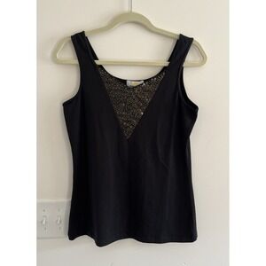 Kathleen Kirkwood Black Tank with Decorative Neckline Women's Medium Stretchy